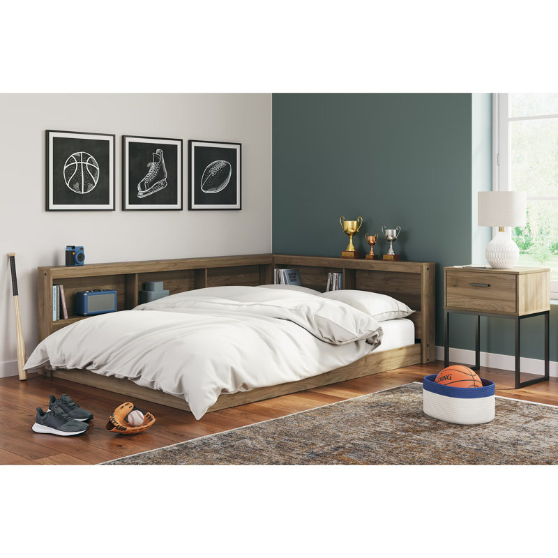 Karnova Platform Bed with Bookcase, Brown, Full