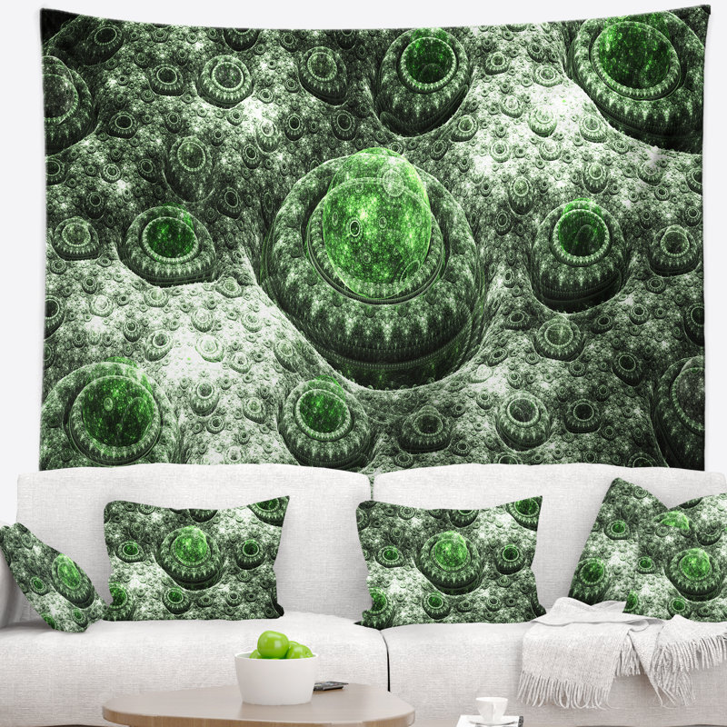 Tapisserie abstraite en paysage fractal vert exotiques, H 32 po x l 39 po