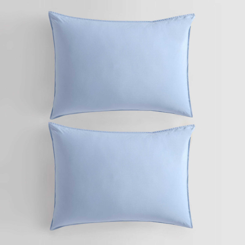 Calvin Klein Washed Percale Solid Cotton Duvet Cover Set, Queen Duvet Cover + 2 Standard Shams, Medium Blue