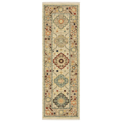 Tapis oriental en laine tissé à la machine Mickyla beige / vert / gris