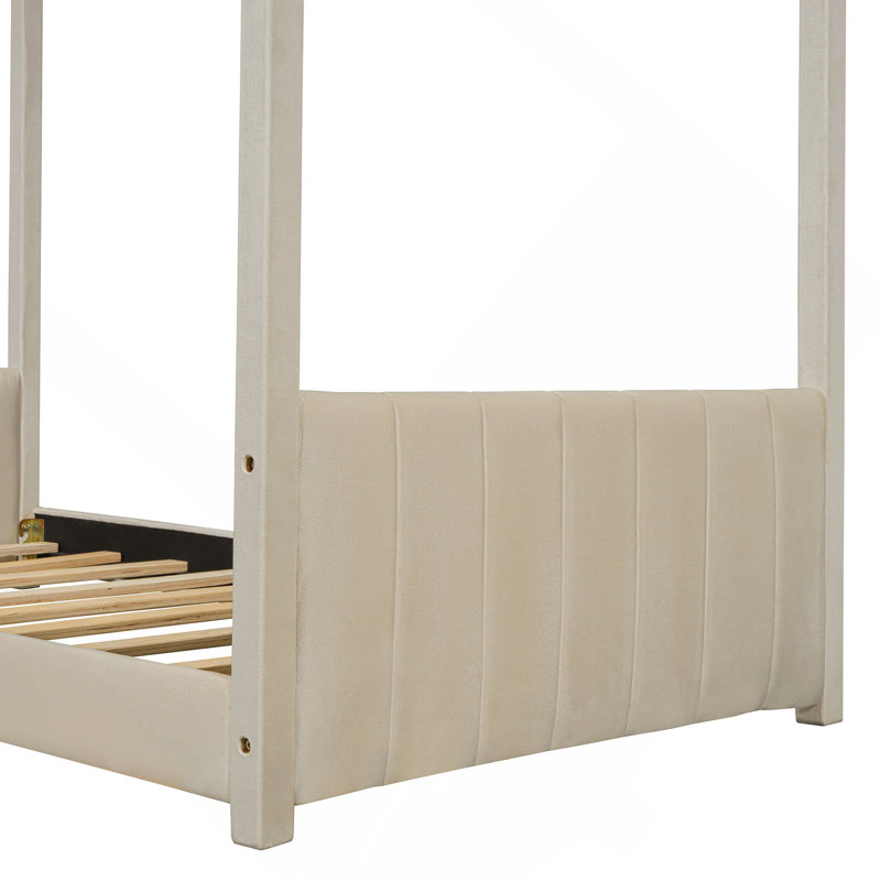 Lit en bois Velvet House, Beige, Lit simple