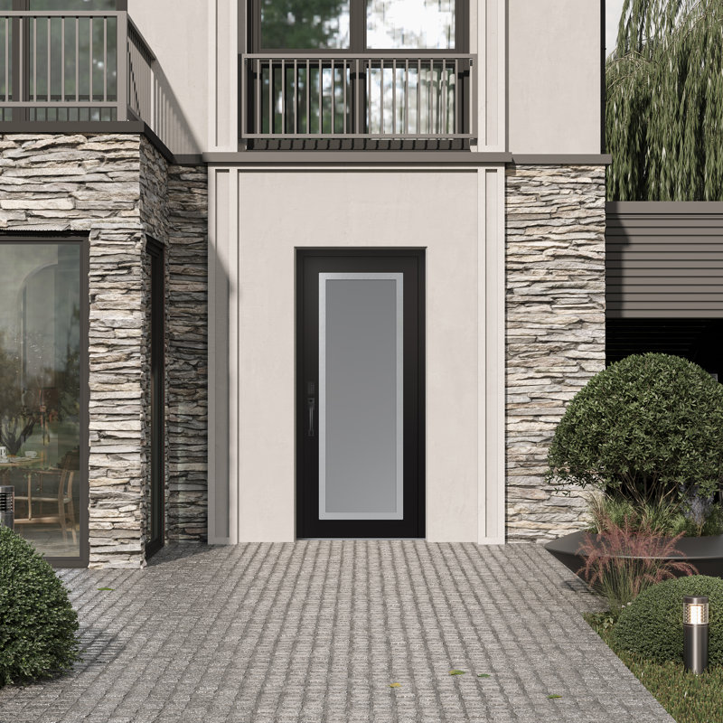 С1 Panel Silver Steel Black/White Prehung Front Entry Door, Right