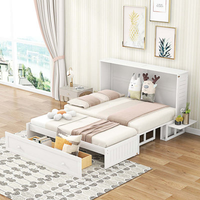 Mobile Murphy Bed With Drawer And Little Shelves On Each Side