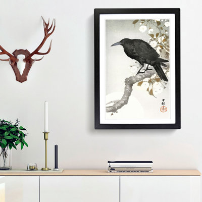 A Crow on the Blossom Tree by Ohara Koson - Framed Print