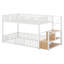 Lit superposé simple au-dessus de simple avec escalier, lit superposé au sol en métal avec échelle de rangement et garde-corps de sécurité-379340256