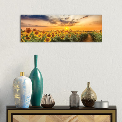 Champ de tournesols au coucher du soleil | Vue panoramique - Giclée sur toile tendue avec châssis