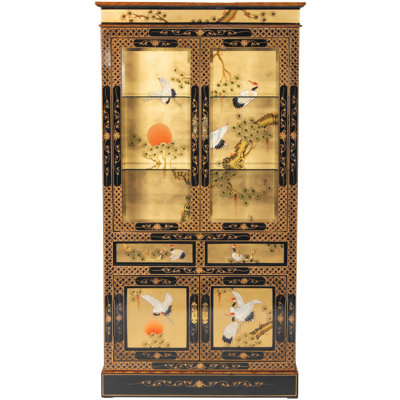 Gold Lacquer Curio Cabinet - Cranes