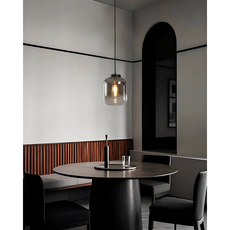 Luminaire suspendu noir 1 lumière avec abat-jour en verre fumé chromé, H 161,42 po x l 9,84 po x P 9,84 po 