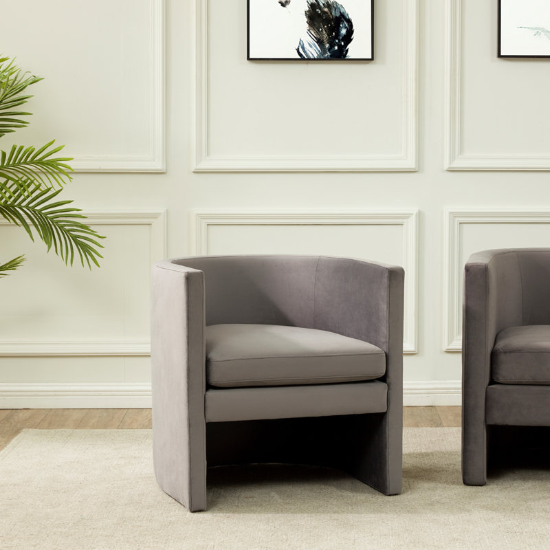 Fauteuil demi-tonneau 26 po, Velours gris ardoise