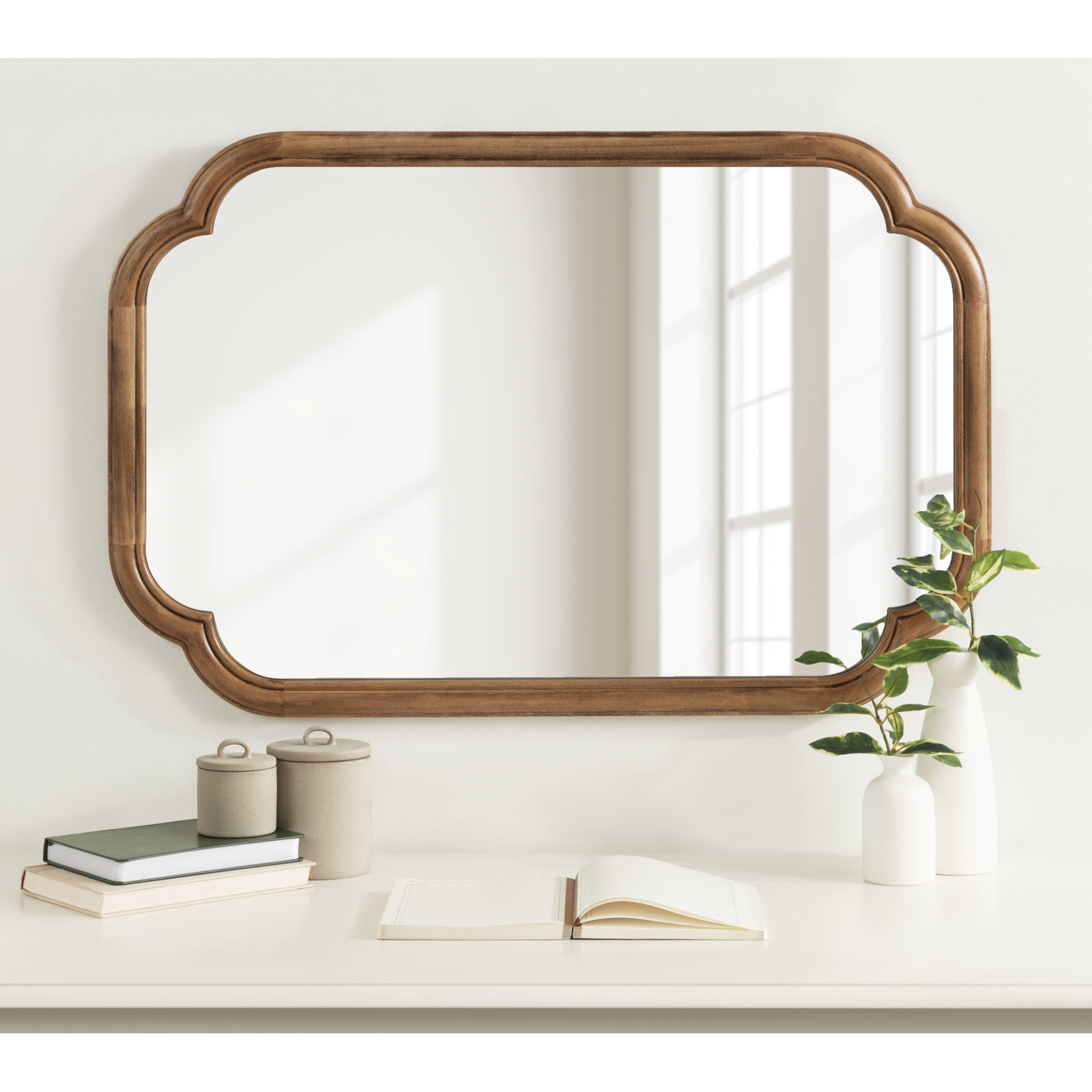 Brandis Accent Mirror, 36" x 24", Rustic Brown, Scalloped