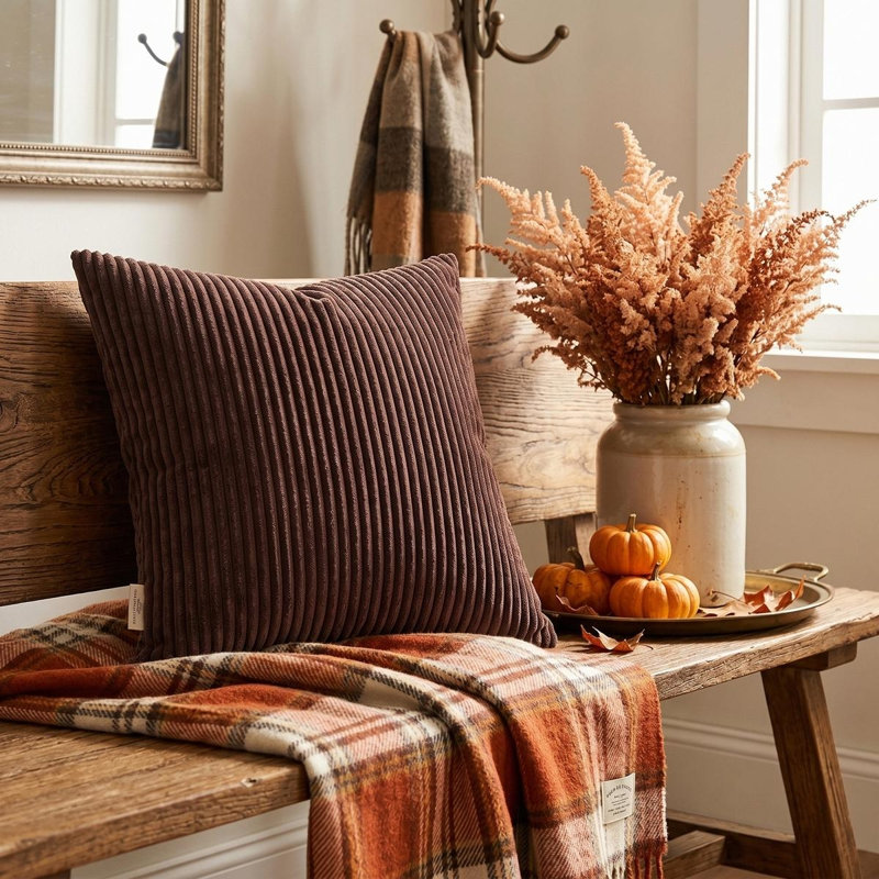 Housse de coussin simple à rayures, Brown Coffee