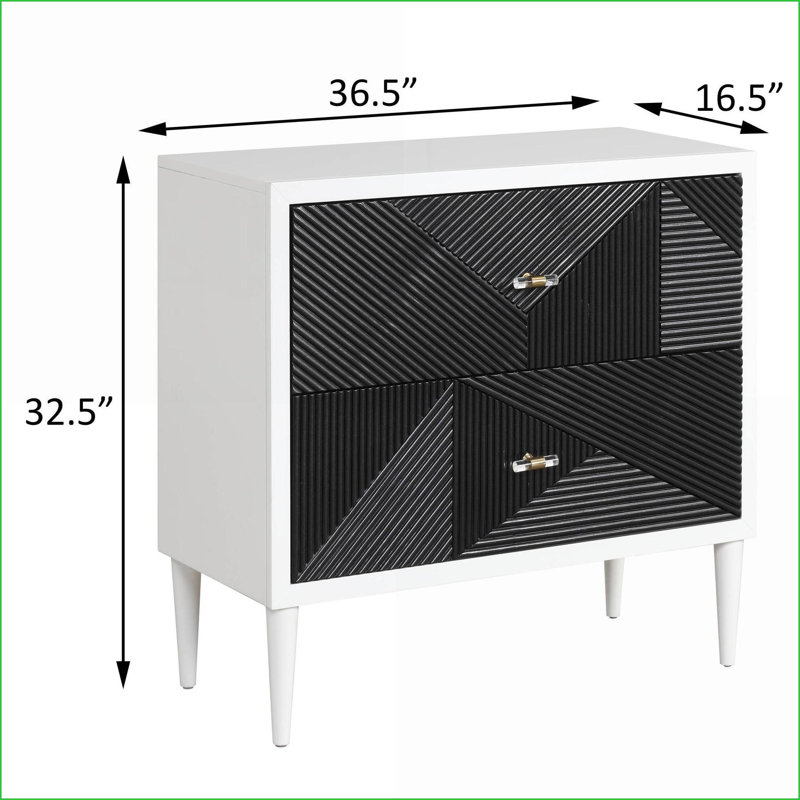Table de chevet blanche et noire avec 2 tiroirs à fermeture automatique