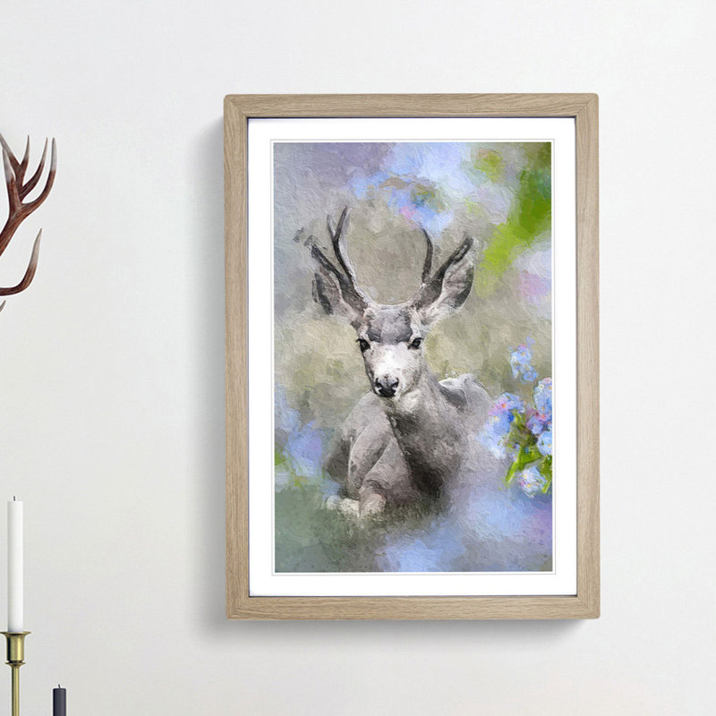 Resting Deer - Framed Print, 36cm H x 27cm W x 2cm D, Oak Framed