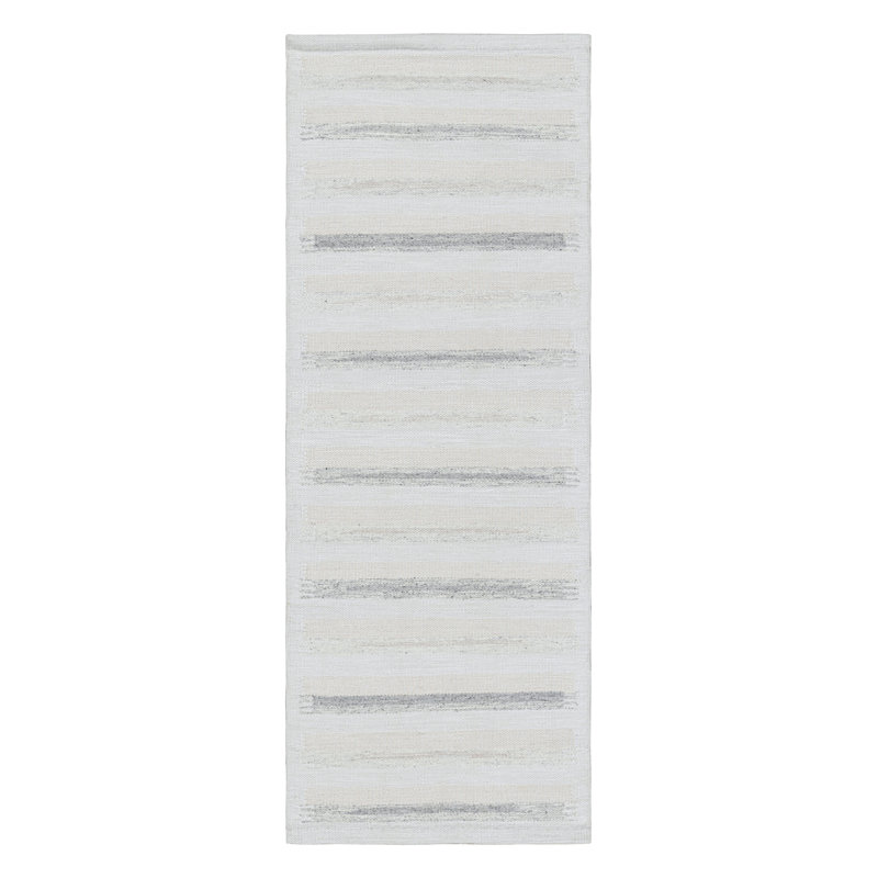 Rug & Kilim’S Scandinavian Runner Rug In White And Gray With Stripes, Rectangle 8' x 10'