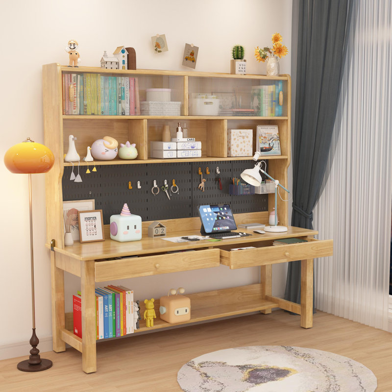 Bureau d'écriture rectangulaire pour enfants, table d'ordinateur avec tablette, Beige