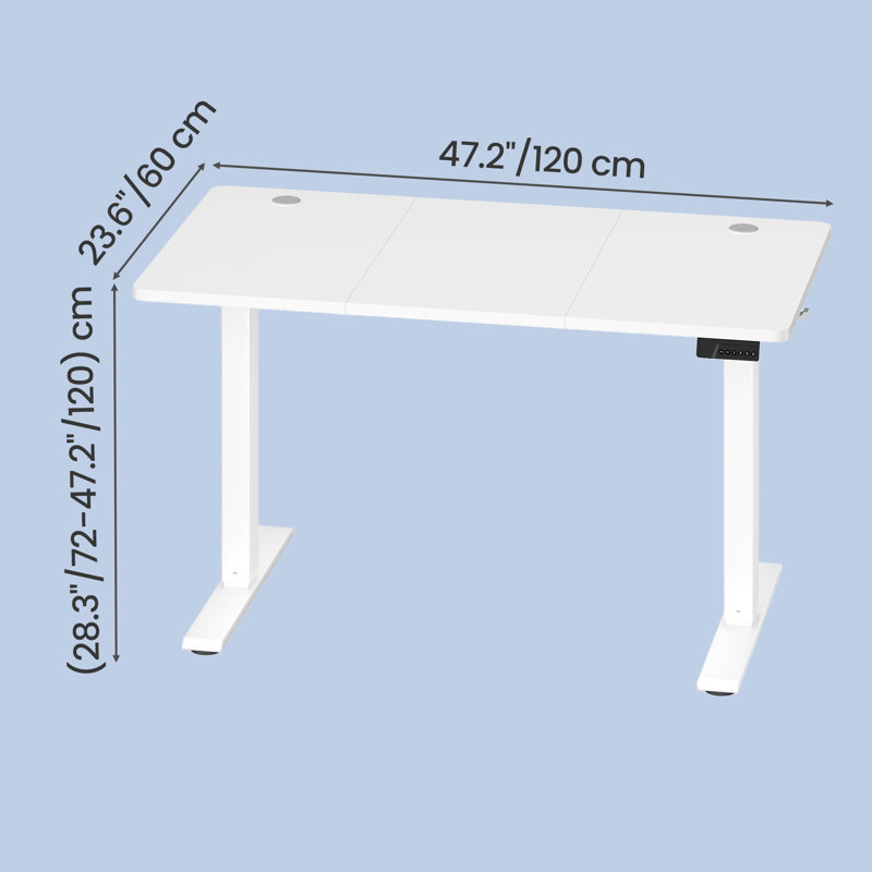 Adjustable Steel Computer Desk, White, 120 cm H x 120 cm W x 60 cm D, White