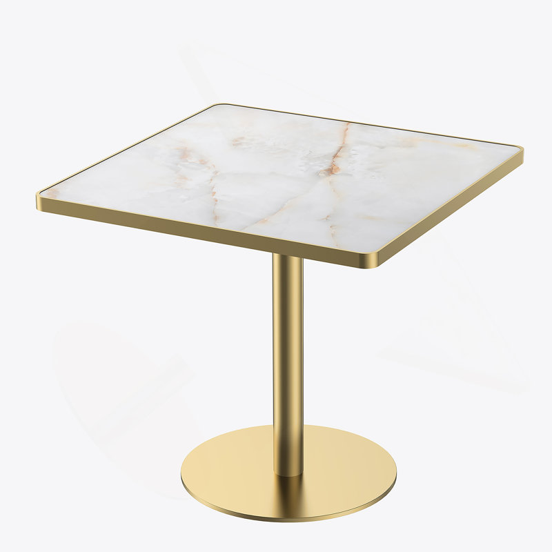 Table de salle à manger 31,5 pouces carrée moderne en faux marbre tulipe avec structure en métal | Idée de cadeau, Blanc
