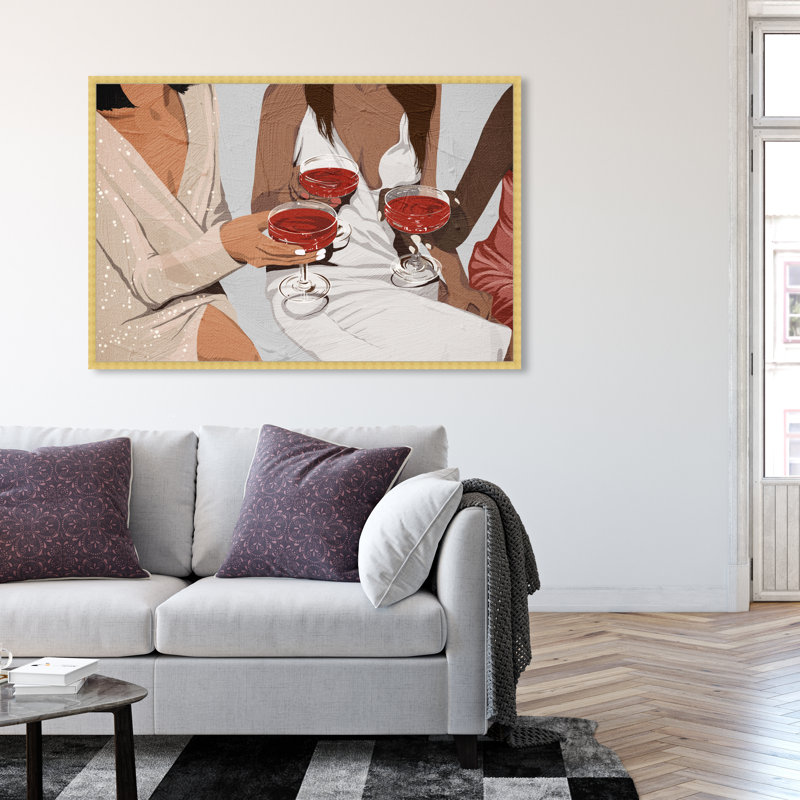 Strawberry Daiquiri - peinture sur toile, Papier avec cadre doré, H 12 po x l 17 po