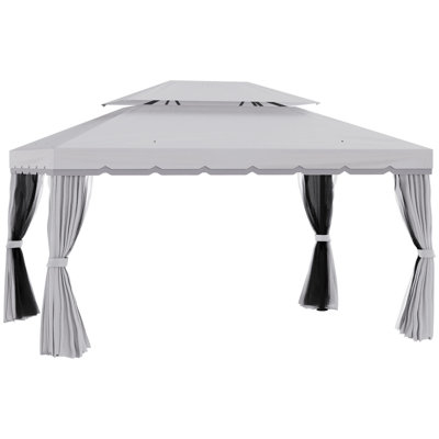 Pavillon de jardin, abri de jardin avec auvent et moustiquaire, structure en aluminium pour le jardin, la cour et la terrasse