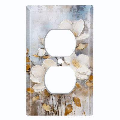 Couvercle de plaque d'interrupteur en métal; Rectangle 1 bande US standard - Fleurs blanches élégantes