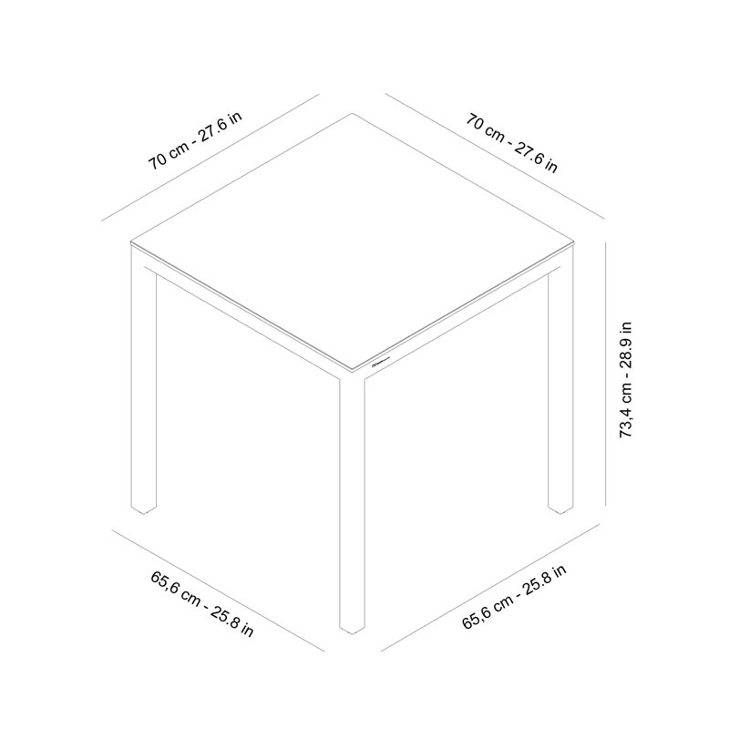 Barcino Square Metal Outdoor Dining Table , 27.56'' in. W 27.56'' in. D, White, White