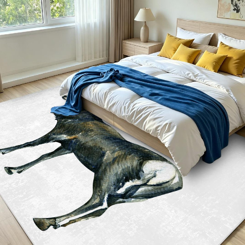 Tapis d'intérieur blanc lavable à la machine, motif aquarelle de chevreuil mignon et magnifique, Rectangle 71" x 98"
