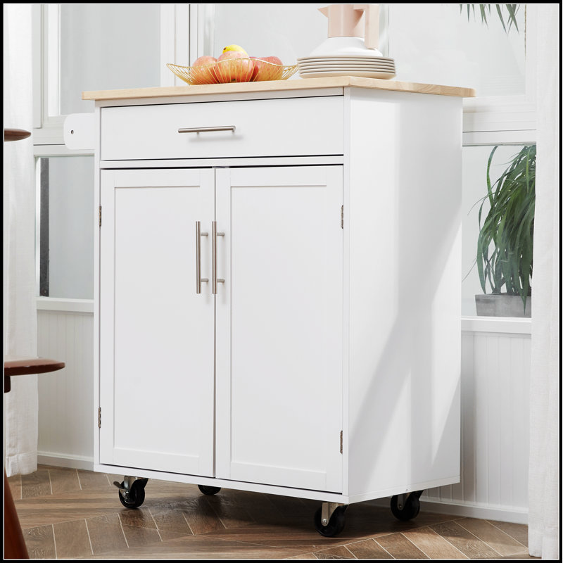 Versatile Kitchen Island Cart with Drawer, Storage Cabinet, and Towel Rack for Enhanced Organization and Mobility, White