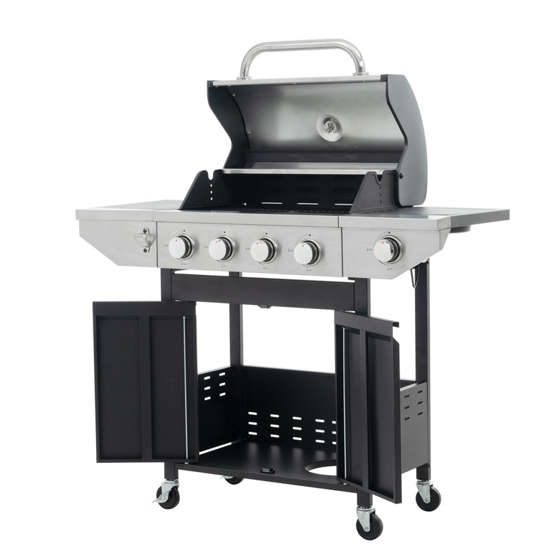 Barbecue au gaz au propane autoportant à 4 brûleurs de 53 000 BTU avec brûleur latéral et armoire Mondawe