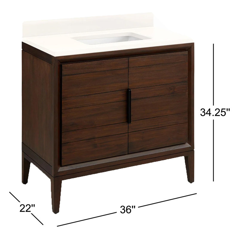 36" Aliso Single Bathroom Vanity Set with Rectangular Undermount Sink, Arctic White Quartz, No Faucet Hole, Java