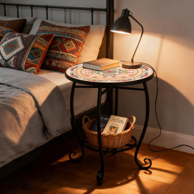 Table d'appoint vibrante en mosaïque florale avec motif à double couche