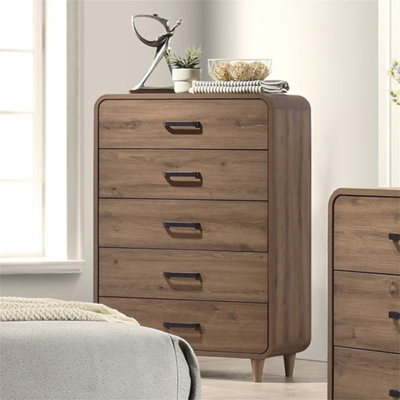 1pc Contemporary White Finish Ample Drawer Space Five Drawers Tall Chest Storage Wooden Furniture Brown Finish