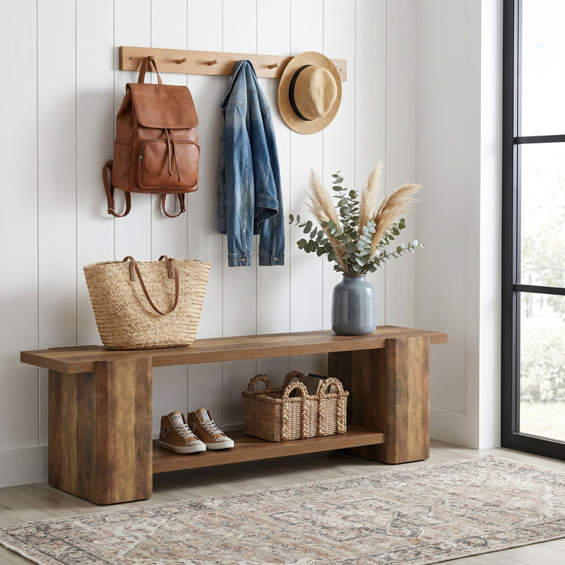 62.6"W Bench with Storage, 2-Tier Design