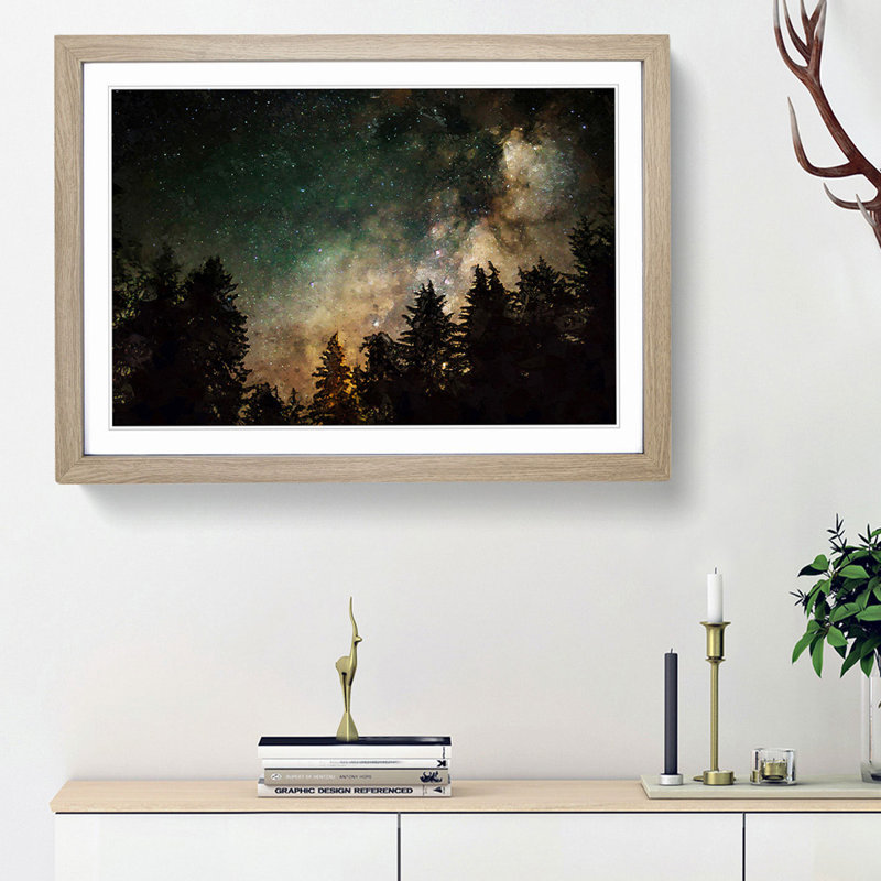 Milky Way Above the Treetops in Abstract - Picture Frame Graphic Art Print, Oak Framed, 62cm H x 87cm W x 2cm D