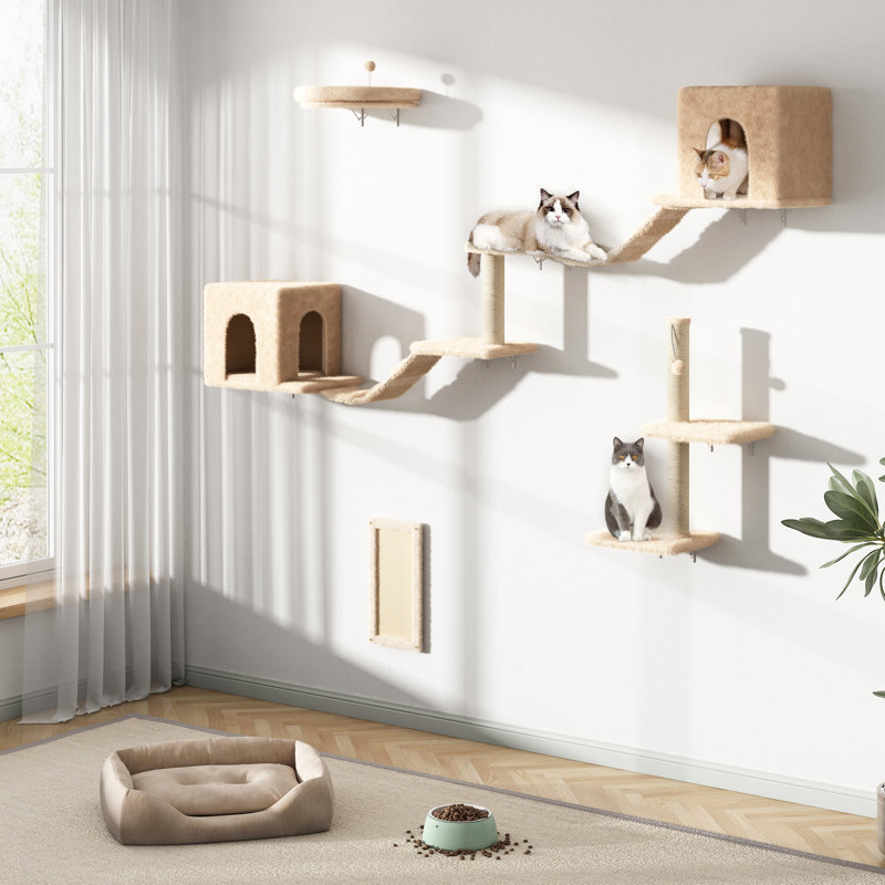 Grande étagère murale pour arbre à chat 6 pièces Alynie, Beige
