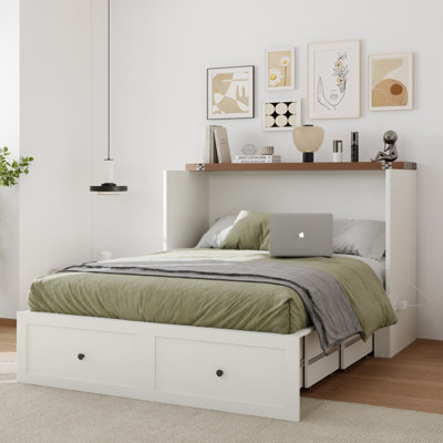 Murphy Bed Cabinet, Full Size Murphy Bed With Large Storage Drawer & Charging Station by Gracie Oaks