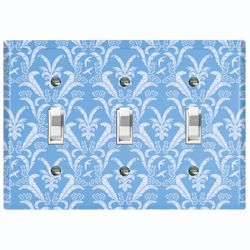 Plaque murale d'interrupteur de lumière à motif en métal (rouge plume damassé - triple basculement), Bleu