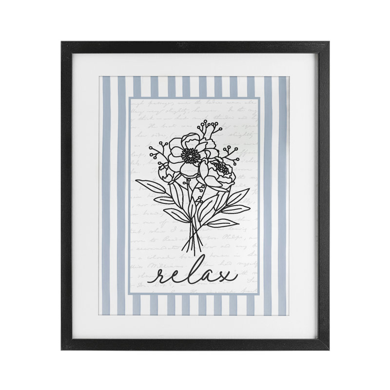 «Relax» rayé, fleurs de bain encadrées, imprimée sous verre, Cadre noir minuit, H 16 po x l 13 po