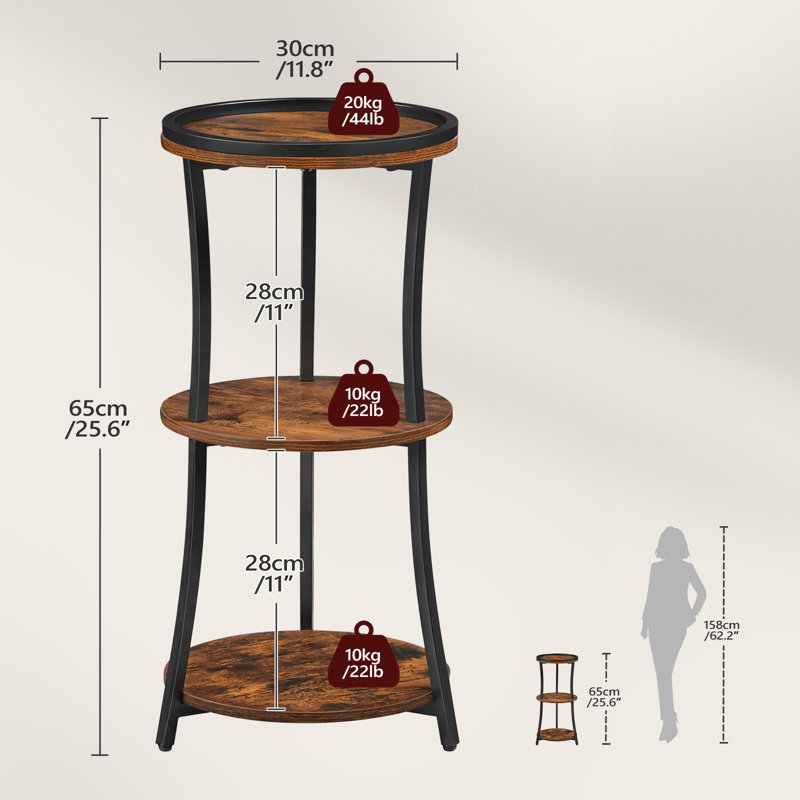 11.8" Round End Table with 3-Tier Storage Shelves