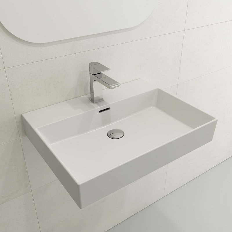 Milano 23.82'' L Bathroom Sink, Matte White, Single-Hole