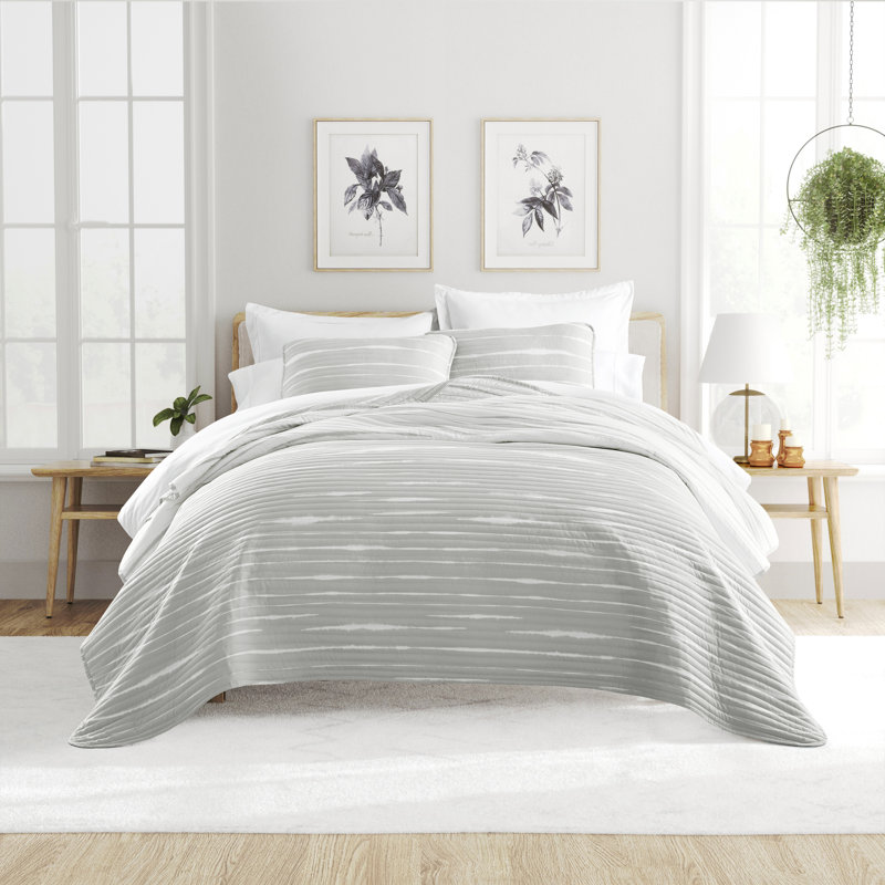 Becky Cameron Lightweight Coastal Reversible Quilt Set, Light Gray, King/Cal-King Quilt + 2 King Shams