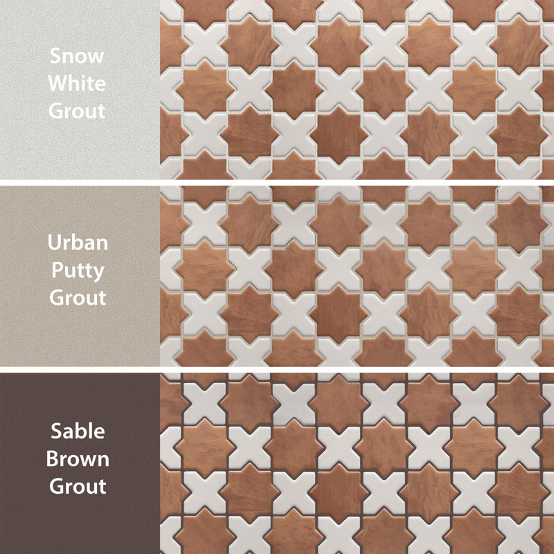 Sentier Des Cotto Star W/Cross 11-7/8 In. X 11-7/8 In. Porcelain Mosaic Tile, Brown/White