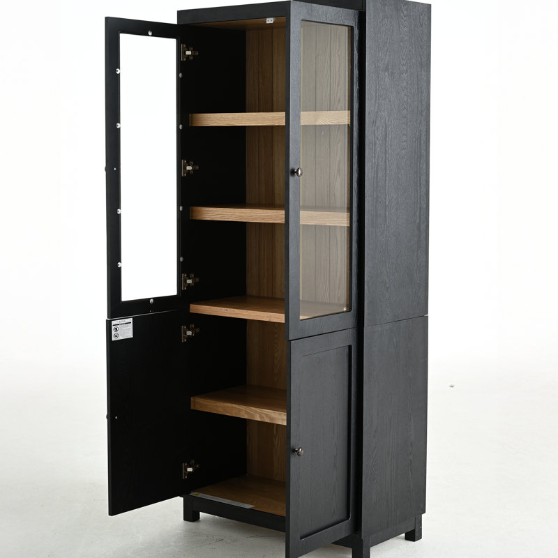 Retro - Moderne vitrine en placage de bois de frêne avec 5 tablettes, charnières amortissantes et design deux tons pour le bureau de cuisine