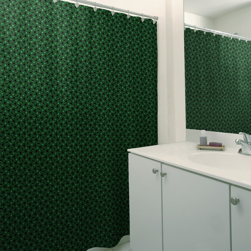 Rideau de douche simple hexagonal classique, Vert / Noir, Classic Hexagonal