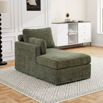 Méridienne de 60 po pour l'intérieur, canapé-lit rembourré moderne avec coussin épais et accoudoir gauche, fauteuil inclinable en tissu chenille pour le salon, la chambre à coucher et le bureau