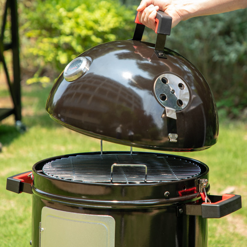 18" Black Charcoal Vertical Smoker Grill with Porcelain Enamel Bowls