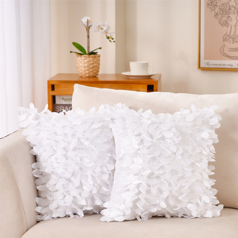 Jeté floral, Blanc, Polyester / bourre de polyester, 18 po x 18 po