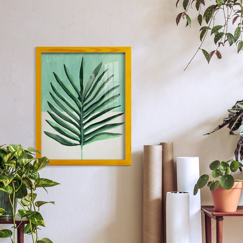 " Verging Palm I ", 15" H x 12" W x 1" D, Yellow
