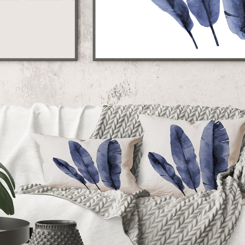 Rectangle, feuilles de bananier tropical bleu marine - coussin décoratif imprimé tropical
