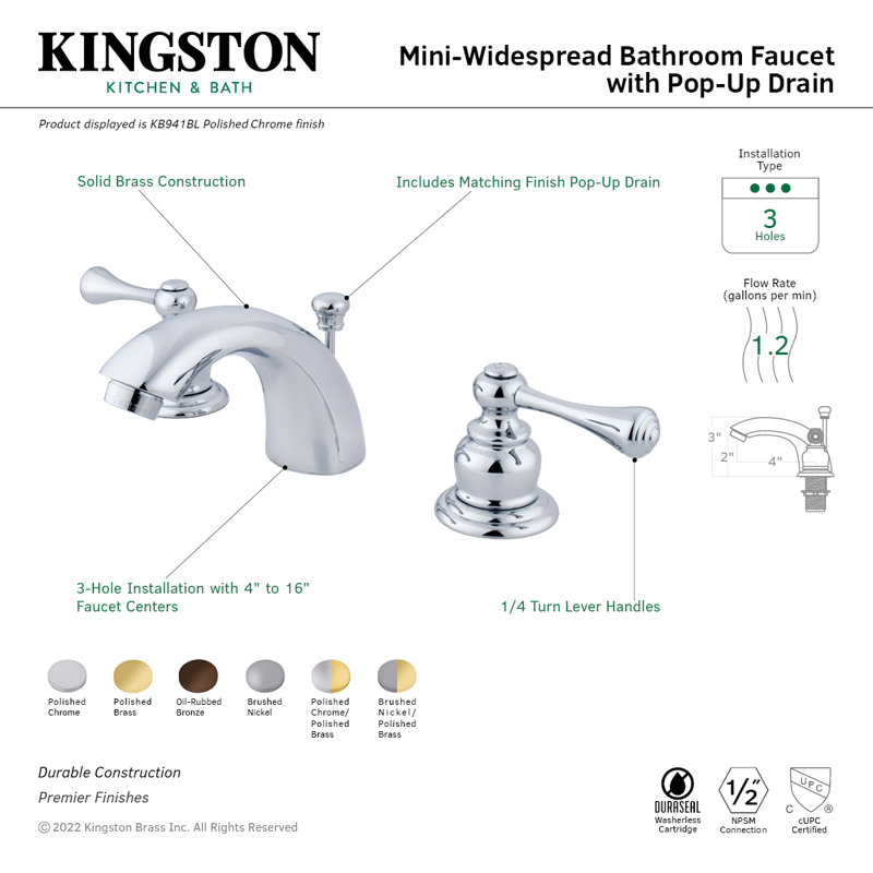 Robinet de salle de bain Kingston, Laiton poli