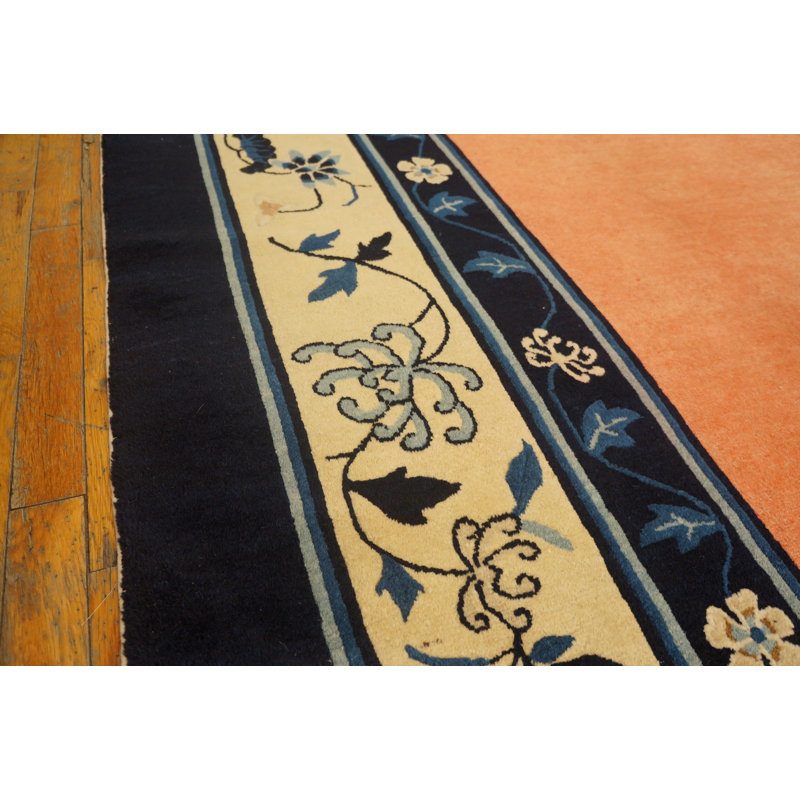 Antique Large Peking Chinese Floral, Medallion Knotted Rug